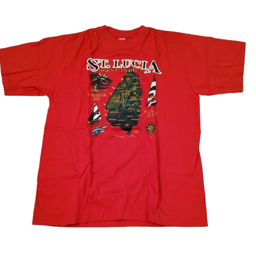 St. Lucia West Indies Graphic T-shirt Size L Red New